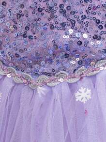Young Girls Sequin Snowflake School Stage Princess Dress, Suitable For Party, Banquet, Birthday, Includes Cape, Excludes Headband - Màu tím hoa cà - Xem 7