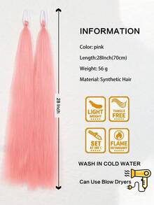 SIVIR 2 Pcs 28 Inch Pink DIY Ponytail Extensions For Braiding Hair Extensions Heat Resistant Colorful Synthetic Braiding Hair For Women  Hair Accessories - Pink - View 4