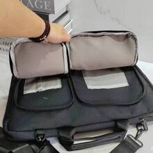 这款极具吸引力的时尚小众设计笔记本电脑包，采用斜挎式设计，可容纳16英寸笔记本电脑，兼容苹果Pro/Air，非常适合旅行（下单前请查看图片中标注的尺寸）。开学季必备单品！ - 灰色 - 查看 5