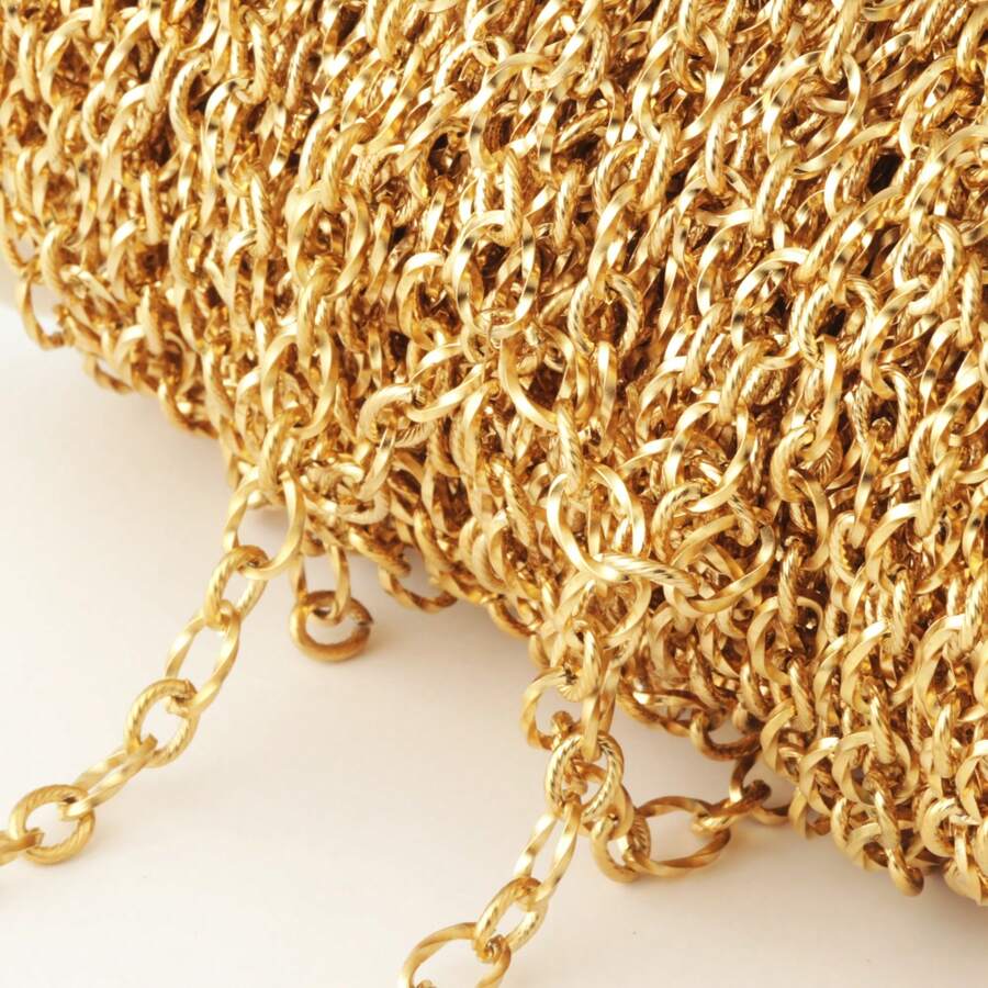 1 Meter Stainless Steel Gold Plated Screw Thread Twist Chains In Various Styles For Making Chunky Bracelet/Necklace,18K Gold Plated Hip-Hop Punk Thick Chains For Diy Jewelry Accessories Or Extension Chain - Twist Chain - View 1