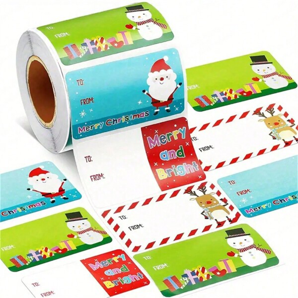 500 peças/rolo Etiquetas de Natal Adesivos de Papai Noel Etiquetas Autoadesivas Festival de Natal Decoração de Presente de Aniversário de Férias, Natal