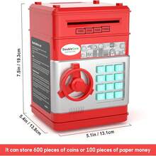 Caja Fuerte con Apertura de contraseña para ahorrar Monedas y Billetes, Alcancía con Apertura con Contraseña, Caja Fuerte con Protección - Rojo - Ver 3