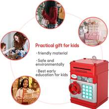 Caja Fuerte con Apertura de contraseña para ahorrar Monedas y Billetes, Alcancía con Apertura con Contraseña, Caja Fuerte con Protección - Rojo - Ver 5