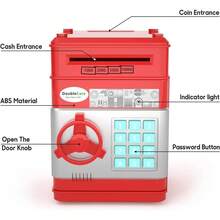 Caja Fuerte con Apertura de contraseña para ahorrar Monedas y Billetes, Alcancía con Apertura con Contraseña, Caja Fuerte con Protección - Rojo - Ver 4