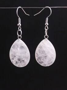 1對水滴天然石晶體和瑪瑙長掛墜耳環，粉色晶體冬靈能量女士多巴胺夏日度假手工珠寶 - 天然石 - 查看 24