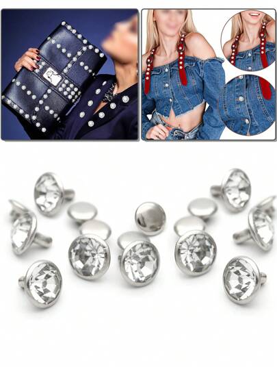 50Sets Silver Copper Based With White Clear Rhinestone Rivets Steampunk Funky Crystal Rivets Rapid Rhinestone Stud DIY Accessories Silver Color Rivets Fit Punk Rock DIY For Purse, Clothing, Wedding, Performance, Arts And Crafts