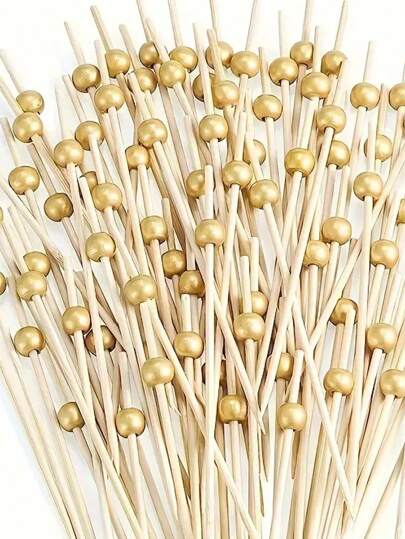 1 conjunto de palitos de bambu descartáveis para frutas, 100/50 palitos de frutas de pérola dourada, Natal