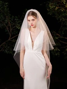 Velo nupcial blanco elegante de múltiples capas, de longitud a la cintura, adecuado para bodas (los pendientes usados por el modelo no están incluidos), verano, playa - Blanco - Ver 3