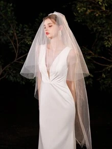 Velo nupcial blanco elegante de múltiples capas, de longitud a la cintura, adecuado para bodas (los pendientes usados por el modelo no están incluidos), verano, playa - Blanco - Ver 1
