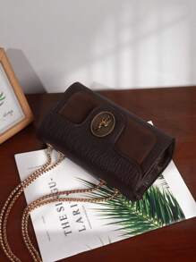 Bolsa de Ombro Retrô Elegante para Mulheres, Bolsa Transversal com Corrente, Textura com Padrão de Lichia, Bolsa Pequena para Celular, Bolsa Inspirada no Estilo Retrô para Mulheres