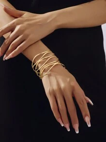 1 chiếc Vòng tay kim loại dạng vòng tròn thời trang cao cấp, tối giản, có họa tiết gợn sóng, rỗng, cổ điển, sang trọng dành cho nữ, thích hợp cho đi làm hàng ngày, mua sắm, đám cưới, tiệc tùng, sự kiện kinh doanh, bãi biển mùa hè, quà tặng, hẹn hò, lễ hội âm nhạc, quán bar - phong cách kết cấu - Xem 20