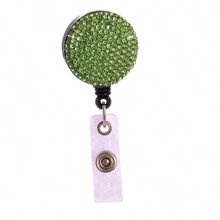 1pc Colorful Rhinestone Inlaid ABS Plastic Retractable Badge Reel, ID Card Holder With Belt Clip And 360 Degree Swivel Back To School