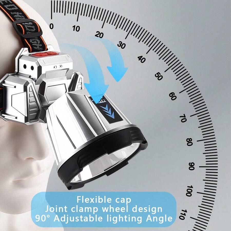 Cross-Border High Beam Rechargeable Mining Light, Outdoor Night Fishing Light, Emergency Waving Sensor, Super Long Lasting Headlamp - Silver - View 1