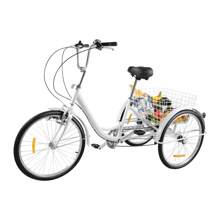 Tricycle For Adults 24 Inch 6 Speed 3 Wheels Bicycle White Tricycle With Basket For Adults Elderly - White - View 2