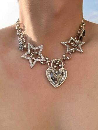 A Star Love Necklace, Punk Retro Women's Heavy Industry Y2k, Unique Design, High End Sweet Cool Hot Girl Collar Chain