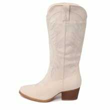 Women Western Cowboy Boots – Embroidered Mid-Calf Chunky Heel Cowgirl Boots With Side Zipper Stylish Comfortable Suede Fall/Winter Boots For Country Concert, Rodeo, Nashville Trip, Festival & Daily Wear [Size Up Half Size] - 白色 - 查看 2