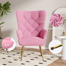 Nalupatio Mid-Century Modern Velvet Accent Chair, Tufted Wingback Armchair With Metal Legs, High Back Upholstered Reading Chair For Living Room & Bedroom - 粉色 - 查看 3
