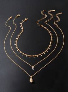 3 Stücke modische mehrschichtige Goldketten Wassertropfen Anhänger Halskette Schmuck Accessoires für Frauen bei geselligen Anlässen