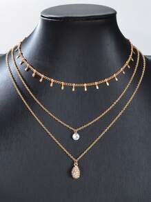 3 Stücke modische mehrschichtige Goldketten Wassertropfen Anhänger Halskette Schmuck Accessoires für Frauen bei geselligen Anlässen