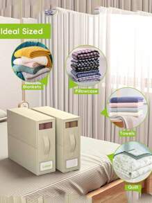 1pc Quilt Storage Bag, Bed Sheet Organizers And Storage, Foldable Organizer Box For Linen Closet, Sheets Organizing, Bedding Storage Container, Gray, Bedroom Wardrobe Organizer, Drawer Organizer For Home, Foldable Bedding And Blanket Storage Box, Bedroom Accessories, Home Organization And Storage Supplies Bag For School School Accessories School Stuff - Multicolor - View 8