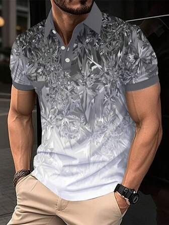 夏季时尚 3D 数码渐变印花 Polo 衫，男友风格男士户外运动 Polo T 恤