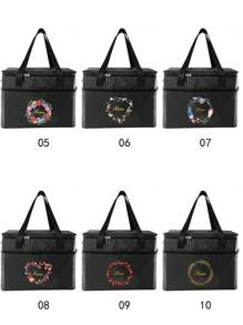 1入訂製隔熱午餐袋，個人量身定制大容量姓名定制圖案女士冷藏袋學生保溫午餐袋帆布食物手提袋女性兒童保溫冰箱袋男性野餐袋冰箱袋冷藏盒保鮮袋 - 黑色 - 查看 2