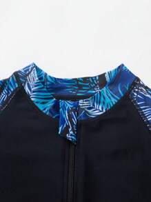 3pcs/Set Exotic Scenery Rash Guard Swimsuit, Boyfriend Style Men Quick Dry Sports Swimming Outfit With Long Sleeve Shirt, Sports Pants And Beach Shorts With Pockets - Royal Blue - View 8