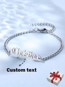 女性個性化名字腳鏈，3mm鏈條，波西米亞風格夏季沙灘腳飾，不鏽鋼材質 - 銀色 - 查看 1