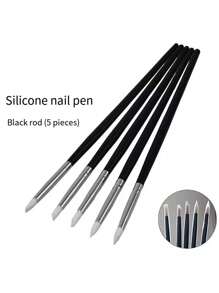 5支装亚克力美甲雕塑刷，雕刻、绘画、UV凝胶塑形硅胶刷，适用于美甲DIY美甲工具 - 黑色 - 查看 3