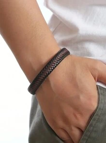 時尚男士磁扣皮革手鐲-多尺寸編織手繩，適用於戶外運動和休閑穿著 - 彩色 - 查看 6