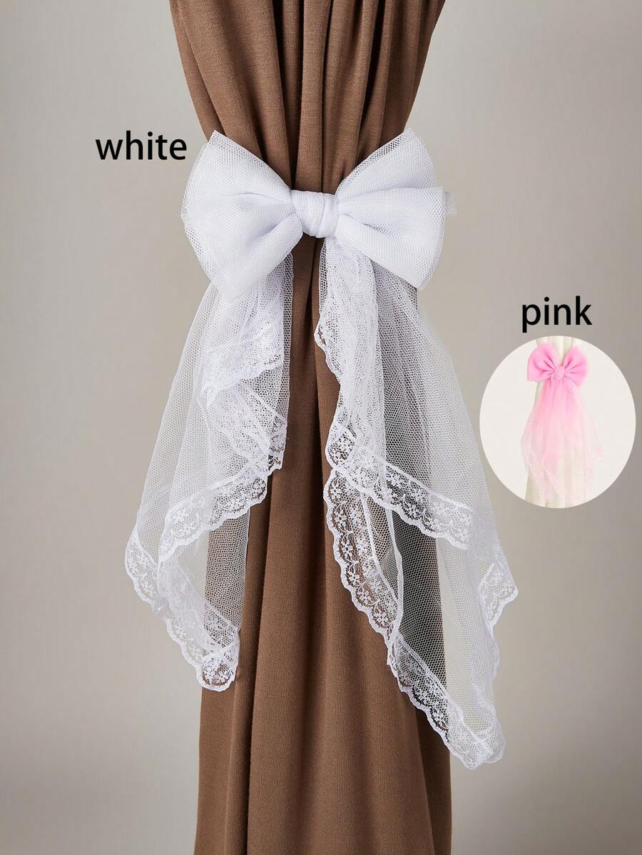 1 件/2 件蕾丝蝴蝶结窗帘系带，多色可选 - 白色 - 查看 1