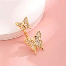 1pc Double Butterfly Shaped Navel Ring With Shiny Rhinestones, Minimalist Copper Belly Button Piercing Ring Jewelry - Multicolor - View 6