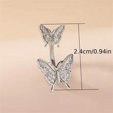 1pc Double Butterfly Shaped Navel Ring With Shiny Rhinestones, Minimalist Copper Belly Button Piercing Ring Jewelry - Multicolor - View 4