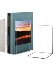 1pc Clear Bookends,Creative Decorative Book Ends Supports For Shelves,Non-Slip Book Storage Rack Stand,Book Holder For Books,CD,Video,Book Stopper For Home,Llibrary,Office. - Clear - View 3