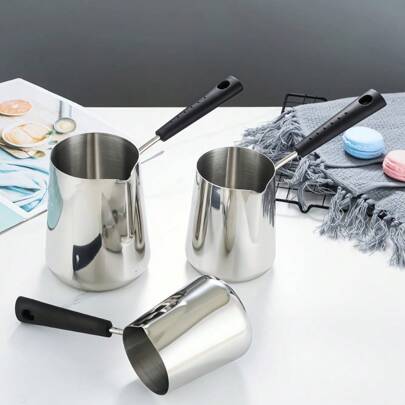 Long-Handled Coffee Milk Frothing Pitcher Jug 304 Stainless Steel Double-Sided Scale Large-Capacity Anti-Scalding Milk Cup Melted Wax Cup Outdoor Cafe Professional Coffee Utensils School Supplies Back To School