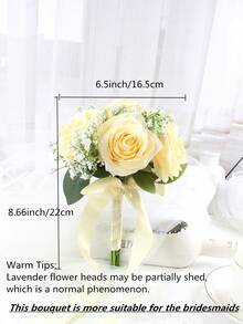 1pc Romantic Wedding Rose Bouquet,  Bride Bridesmaid Bouquet Hand Flower, Perfect For Engagement Wedding Bridal Shower Toss Bouquet Ceremony Anniversary Wedding Centerpiece Flower Decoration - Dark Champagne - View 4