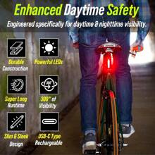 1pc Rechargeable Bike Tail Light, LED Light, 4 Lighting Modes - Great For Mountain Bikes, Road Bikes, Cycling, And Outdoor Adventures At Night