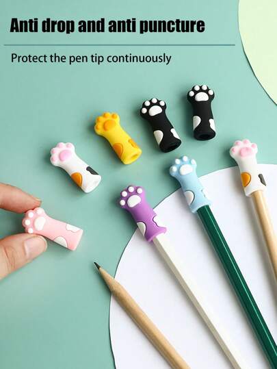 2入/5入/10入萌貓爪形鉛筆帽/卡通鉛筆盒，用於鉛筆的矽膠保護套和帽，適用於小學生、男孩和女孩
