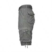 2-Pack Men's Distressed Cotton Cargo Belted Shorts - 海軍藍 & 灰色 - 查看 7