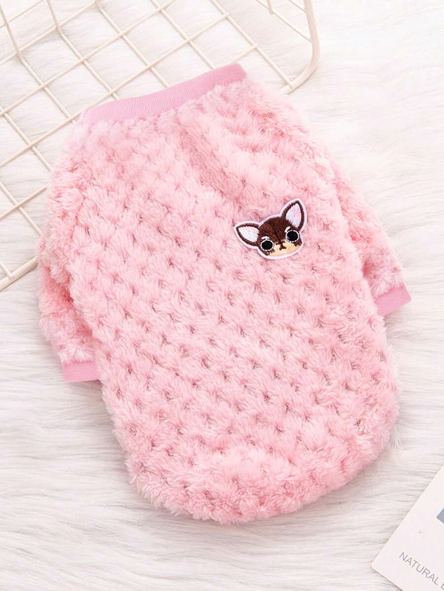 Dog Print Pet Sweatshirt, Warm Cat Sweatshirt With Cute Pattern - Pink - View 1