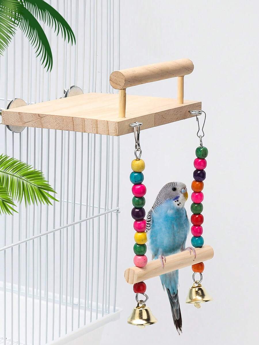 1 Stück / 2 Stück bunte Perlen Schaukel Holzständer Sitzstange Papagei Kau- und Kratzspielsachen, sortierter Blumen Acryl Glocken Deko, geeignet für Vögel in allen Jahreszeiten