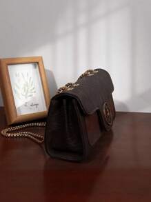 Bolsa de Ombro Retrô Elegante para Mulheres, Bolsa Transversal com Corrente, Textura com Padrão de Lichia, Bolsa Pequena para Celular, Bolsa Inspirada no Estilo Retrô para Mulheres