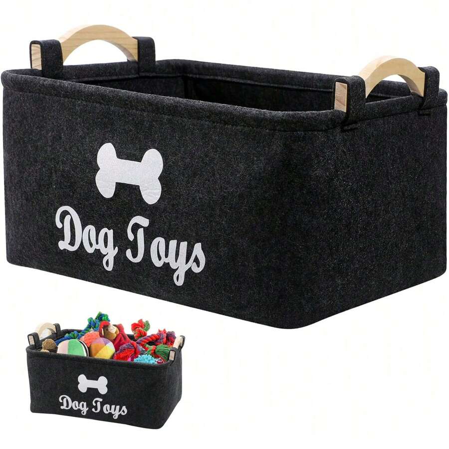 1 Miếng Gấp lại Bằng gỗ Xử lý Felt Thú cưng Đồ chơi Giỏ lưu trữ , Hộp đựng Cái túi Đối với Mèo & Đồ chơi Chó at Nhà