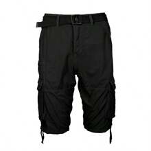 2-Pack Men's Distressed Cotton Cargo Belted Shorts - 黑色和卡其色 - 查看 2
