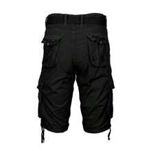 2-Pack Men's Distressed Cotton Cargo Belted Shorts - 黑色和卡其色 - 查看 4