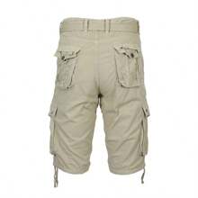2-Pack Men's Distressed Cotton Cargo Belted Shorts - 黑色和卡其色 - 查看 5