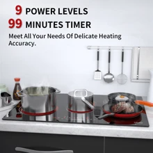 IsEasy Induction Hob, 5 Zones Built-In, Step-Touch Timer, 77*52 Cm, 8600 Watts, Black