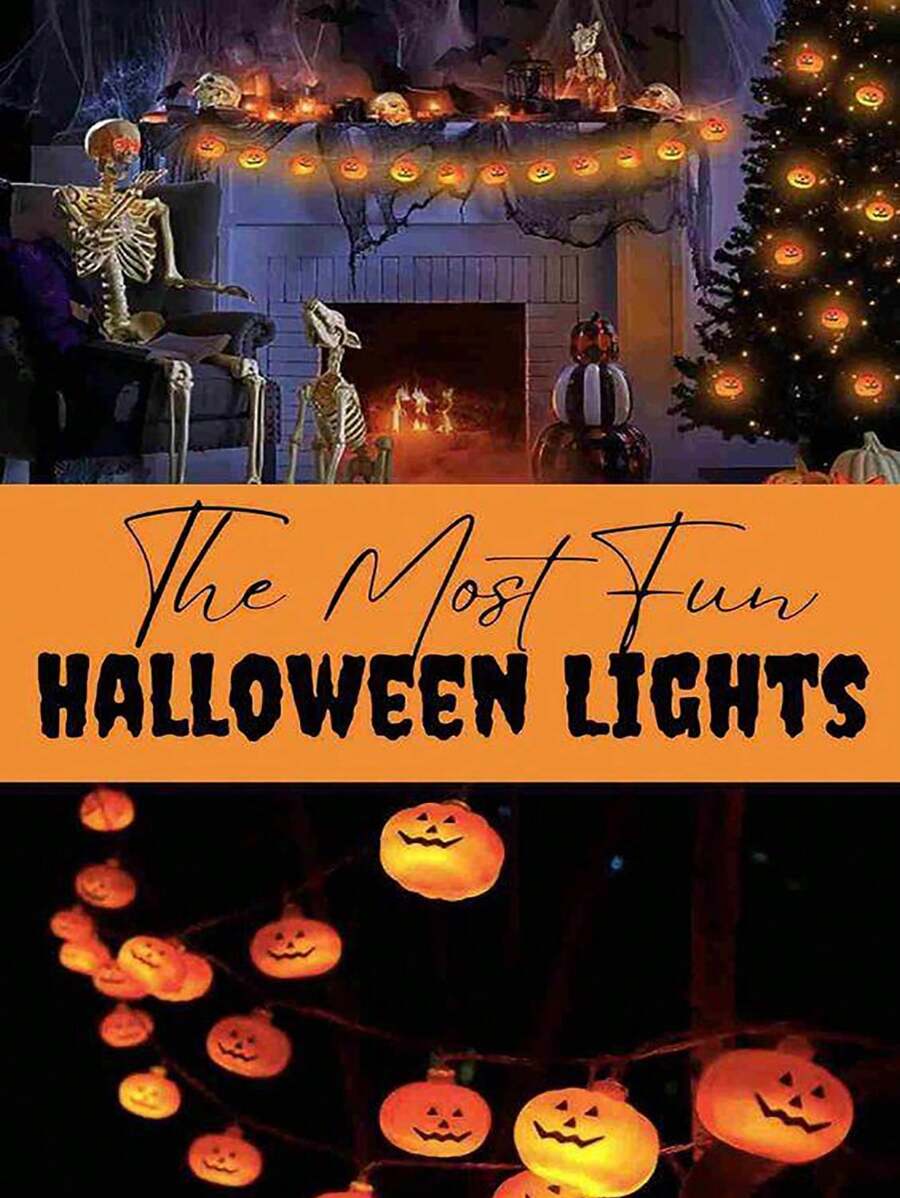 1入組萬聖節LED南瓜燈串燈-室內/戶外適用，電池供電，非常適合家庭、臥室生日派對、主題派對等等 - 切面南瓜 - 查看 1