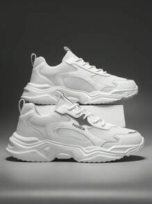 Yamepp Giày thể thao nam thời trang đa năng thường ngày, mọi mùa, giày thể thao ngoài trời cho học sinh, giày thể thao vá màu trơn, giày thể thao màu trắng - trắng - Xem 5