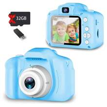 儿童自拍相机，适合 3-9 岁男孩的圣诞生日礼物，适合幼儿的高清数码摄像机，适合 3-9 岁男孩的便携式玩具（带 SD 卡），可作为圣诞礼物 - 藍色 - 查看 2